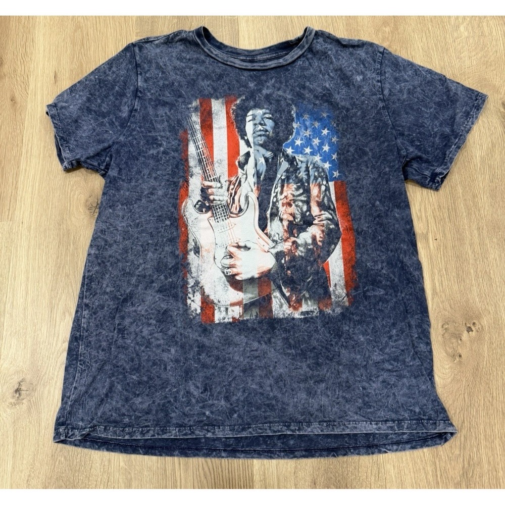 Jimi Hendrix Shirt Mens XL Blue USA Flag Graphic Rock Band Music 70s Karl Ferris